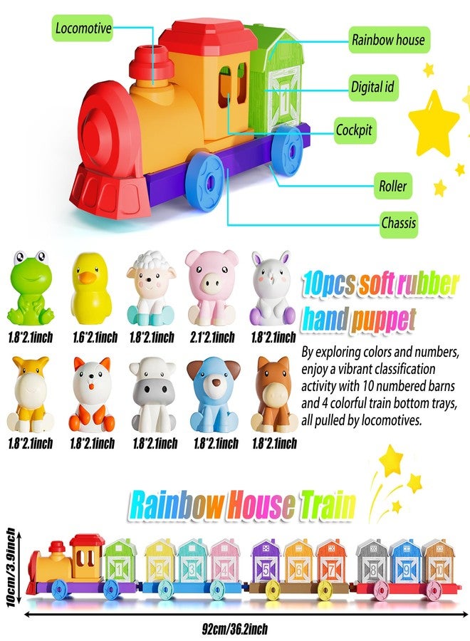 XPQKDC Toddler Learning Toys for 1 2 3 Year Old, Farm Animal Train Set with Counting Sorting Matching, 10 Farm Animals, Finger Puppets & Barns, Easter Christmas Birthday Preschool Gift for Baby Boys Girls - Image 2